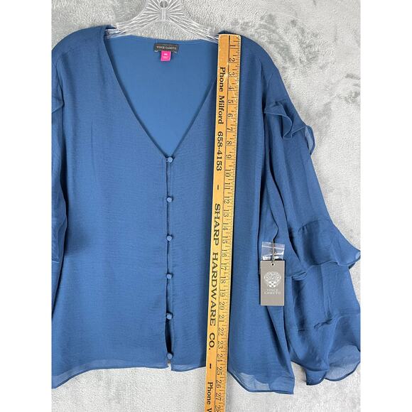 Vince Camuto Blue Ruffle Sheer Sleeve Chiffon V Neck Blouse 2X XXL Plus Size - Picture 16 of 16